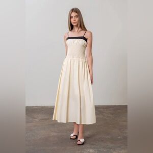 MOON RIVER Smocked Cream Midi Dress